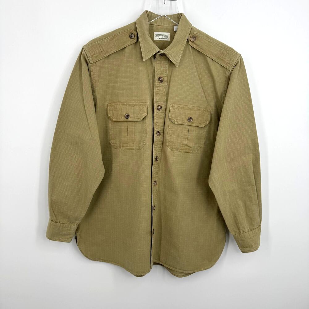 VTG The J. Peterman Co field shirt men's L ripstop utility button front USA made